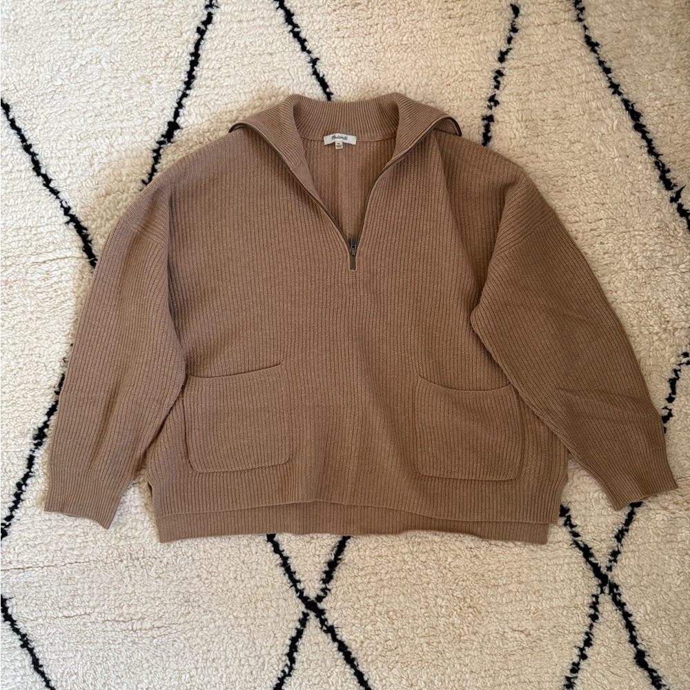 Madewell Wool Half-Zip Sweater With Collar, Pockets Size XL